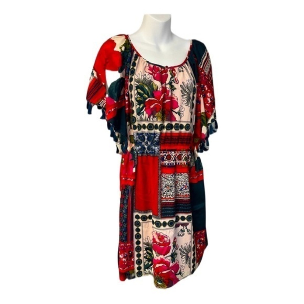 Anthropologie Red Floral Patchwork Mini Dress